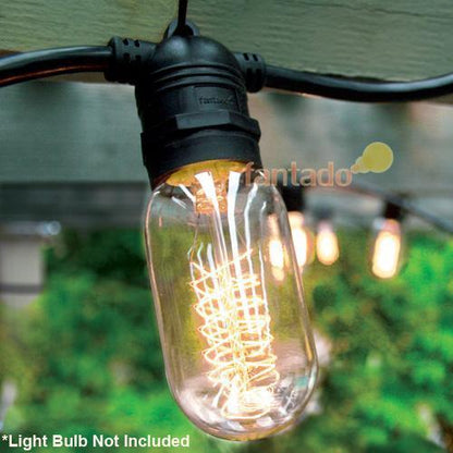 (Cord Only) 24 Socket SJTW Outdoor Commercial DIY String Light 54 FT White Cord w/ E26 Medium Base, Weatherproof, 14 AWG