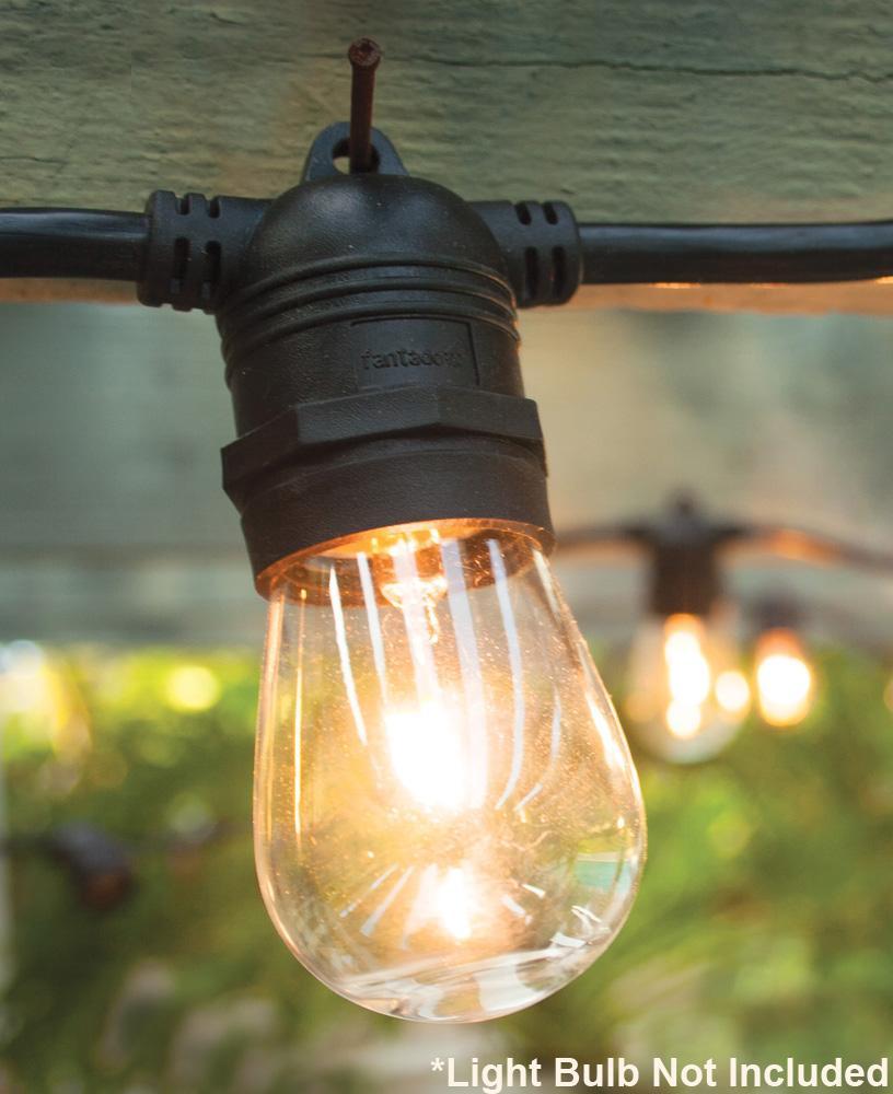 (Cord Only) 24 Socket SJTW Outdoor Commercial DIY String Light 54 FT White Cord w/ E26 Medium Base, Weatherproof, 14 AWG