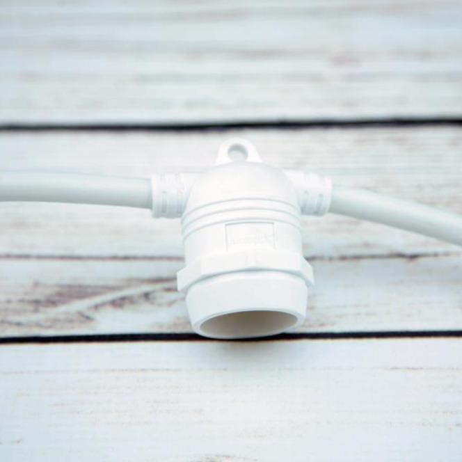 (Cord Only) 24 Socket SJTW Outdoor Commercial DIY String Light 54 FT White Cord w/ E26 Medium Base, Weatherproof, 14 AWG