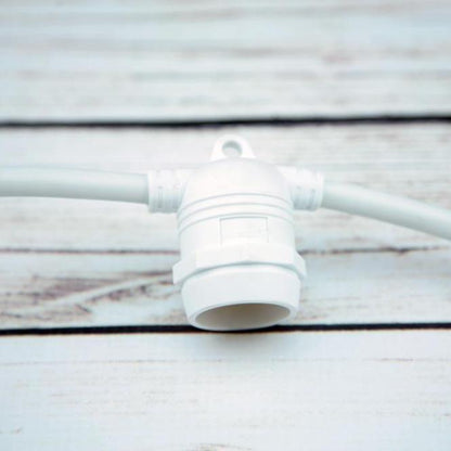 (Cord Only) 24 Socket SJTW Outdoor Commercial DIY String Light 54 FT White Cord w/ E26 Medium Base, Weatherproof, 14 AWG