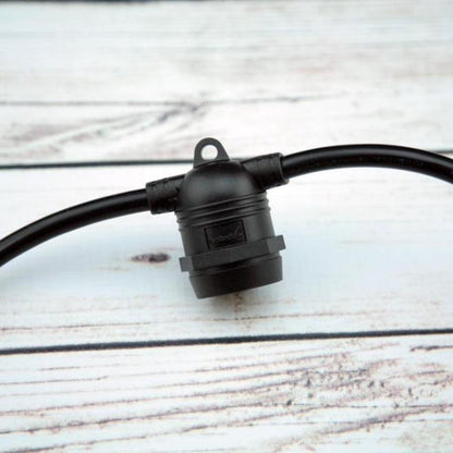 (Cord Only) 48 Socket Outdoor SJTW Commercial DIY String Light 102 FT Black Cord w/ E26 Medium Base, Weatherproof