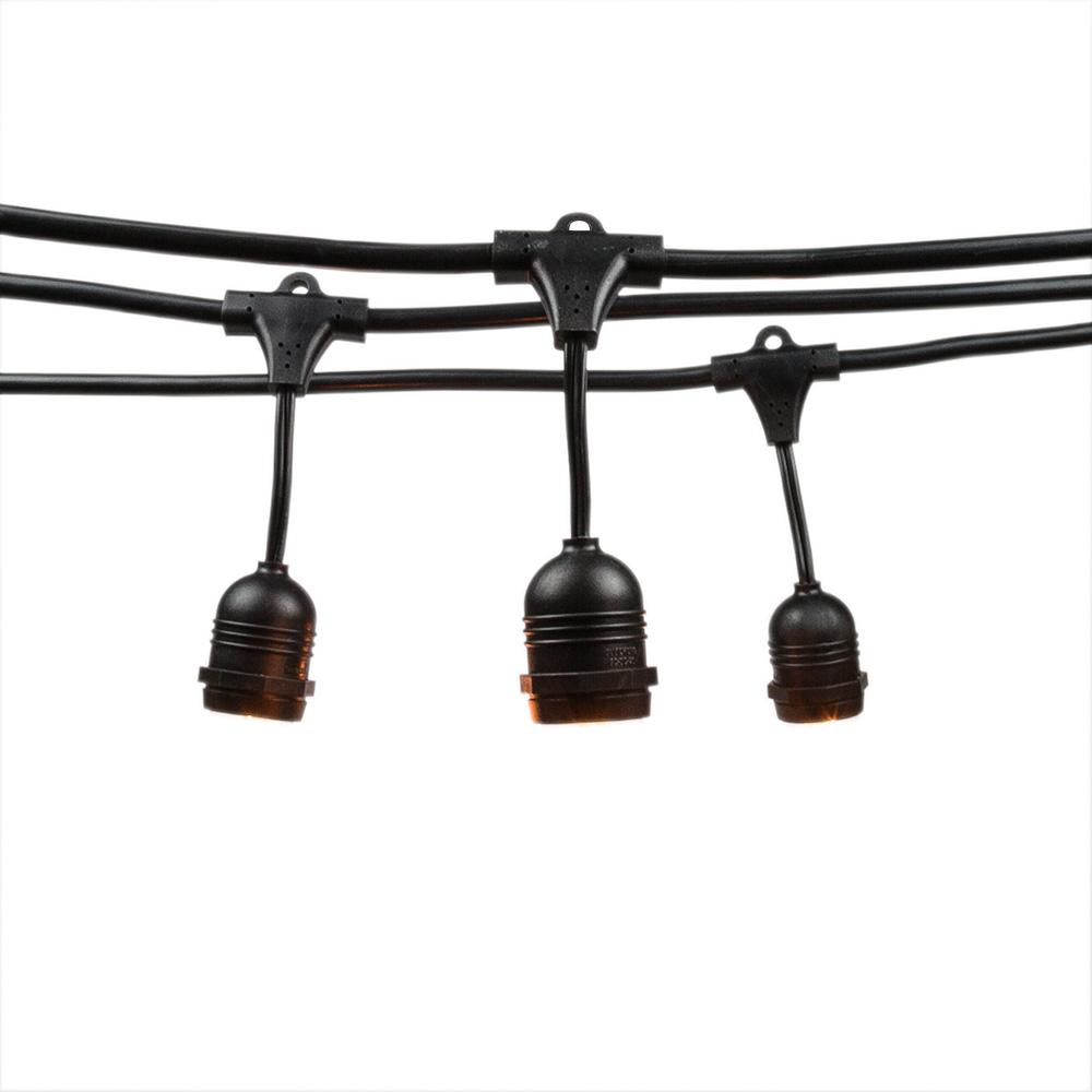 24 Suspended Socket Outdoor Commercial String Light Set, 54 FT Black Cord w/ 0.8-Watt Shatterproof LED Bulbs, Weatherproof SJTW