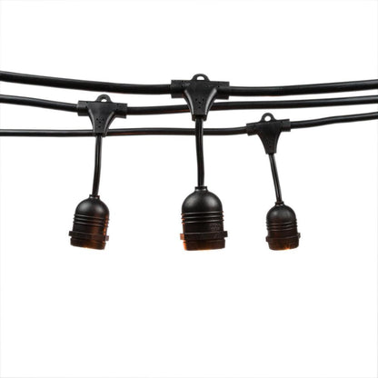 24 Suspended Socket Outdoor Commercial String Light Set, 54 FT Black Cord w/ 0.8-Watt Shatterproof LED Bulbs, Weatherproof SJTW