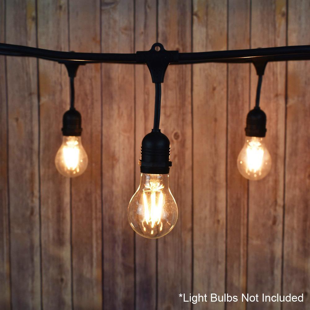 (Cord Only) 24 Suspended Socket SJTW Outdoor Commercial DIY String Light 54 FT Black Cord w/ E26 Medium Base, Weatherproof