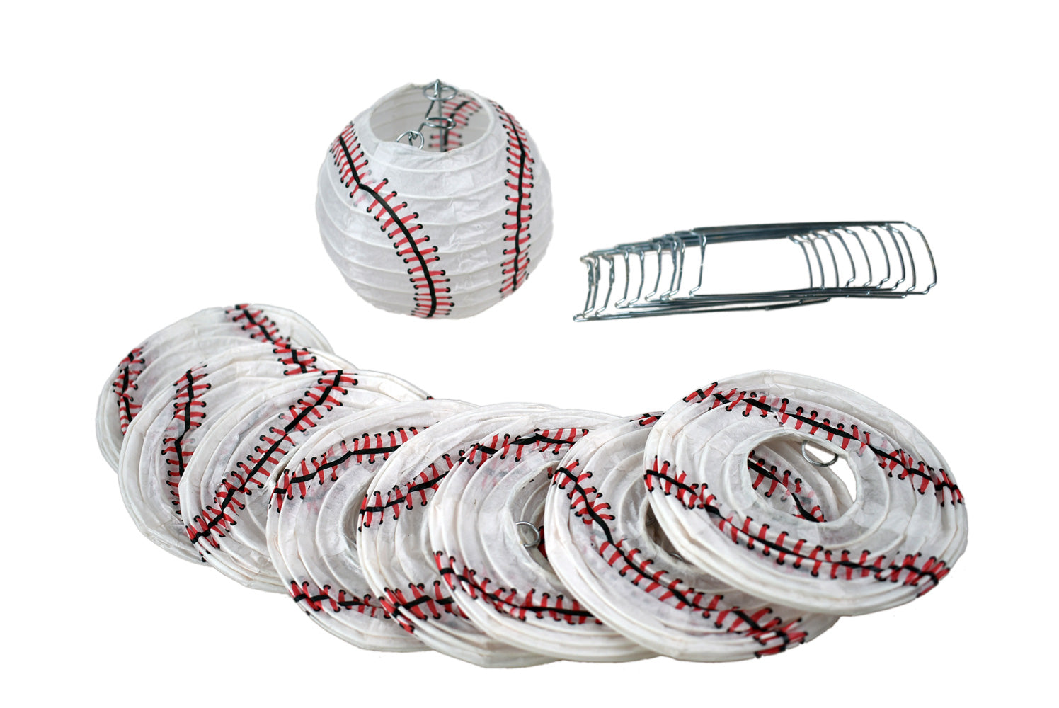 4" Baseball Paper Lantern Shaped Sport Paper Lantern, Even Ribbing, Hanging Decoration (10 PACK) - PaperLanternStore.com - Paper Lanterns, Decor, Party Lights & More