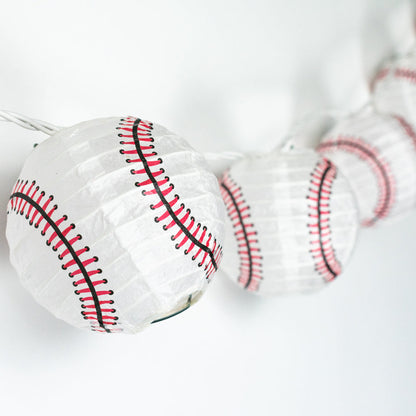 10 Socket Baseball Sports Round Paper Lantern Party String Lights (4" Lanterns, Expandable) - PaperLanternStore.com - Paper Lanterns, Decor, Party Lights & More