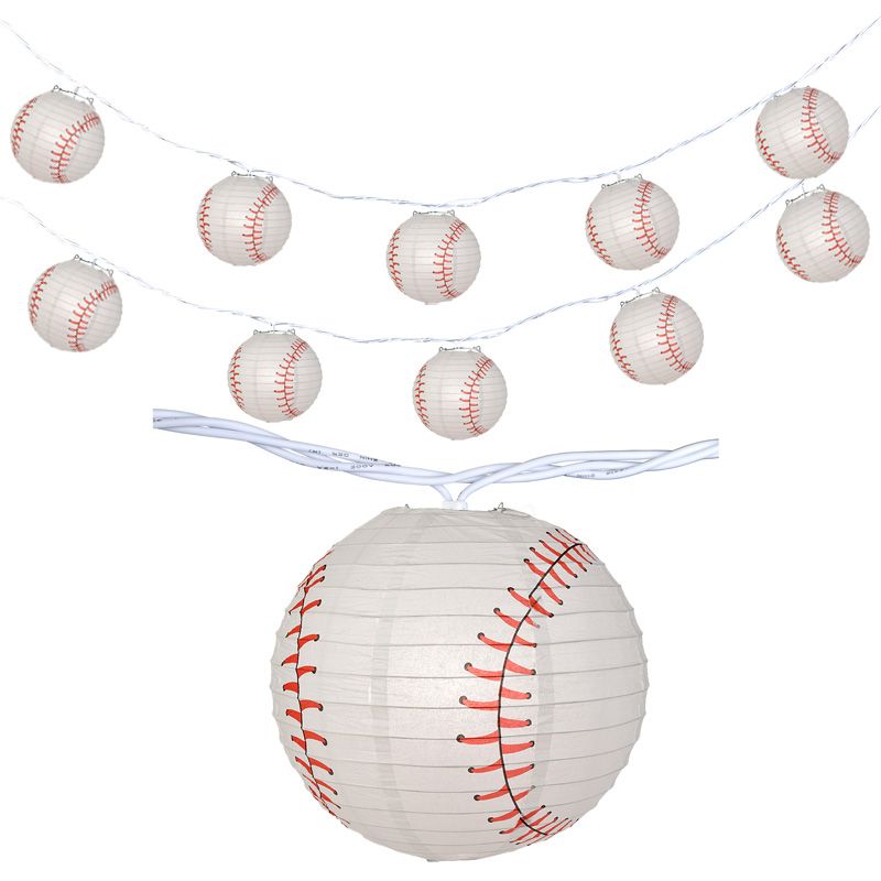 10 Socket Baseball Sports Round Paper Lantern Party String Lights (4" Lanterns, Expandable) - PaperLanternStore.com - Paper Lanterns, Decor, Party Lights & More