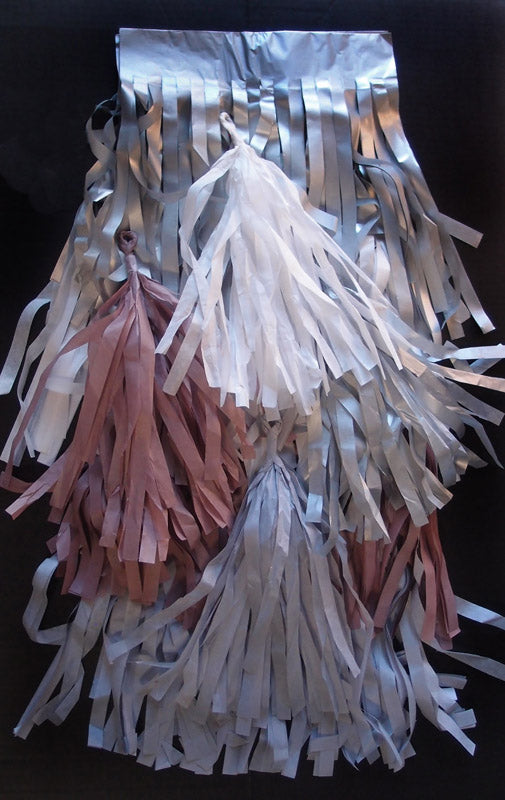 Tissue Paper Tassel Garland Kit - Silver Party (Silver, Gray, White, Light Rose) - PaperLanternStore.com - Paper Lanterns, Decor, Party Lights & More