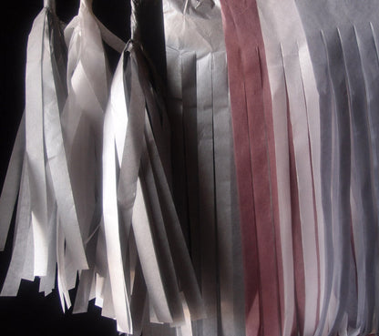 Tissue Paper Tassel Garland Kit - Silver Party (Silver, Gray, White, Light Rose) - PaperLanternStore.com - Paper Lanterns, Decor, Party Lights & More