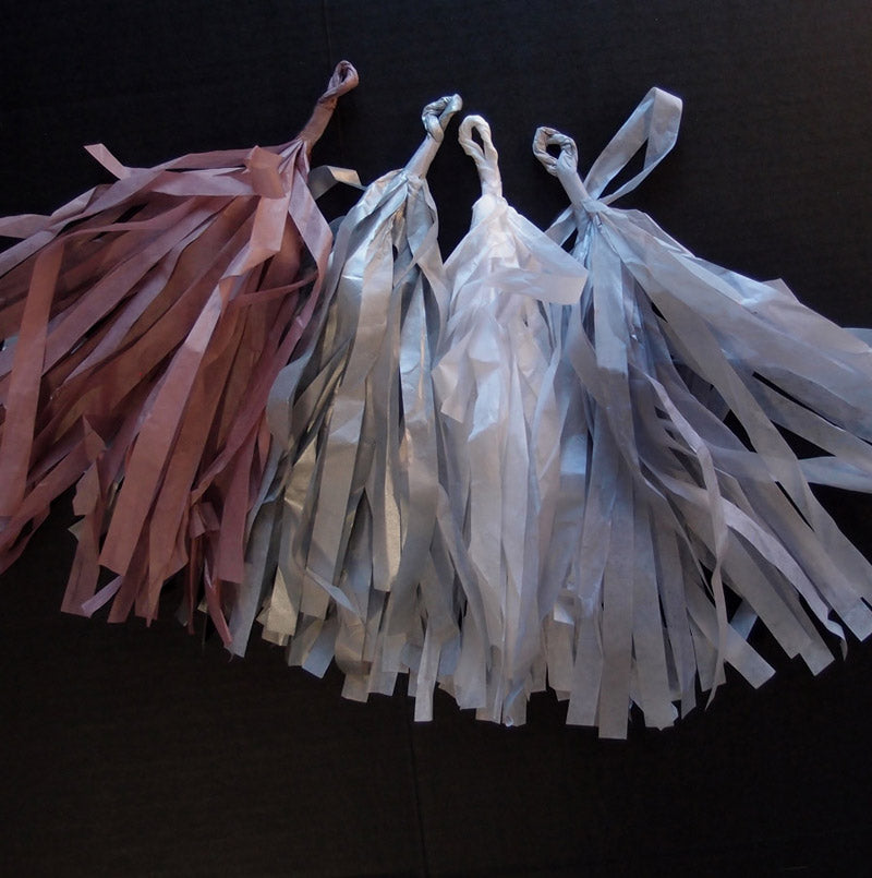 Tissue Paper Tassel Garland Kit - Silver Party (Silver, Gray, White, Light Rose) - PaperLanternStore.com - Paper Lanterns, Decor, Party Lights & More