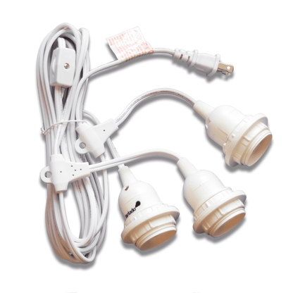 Triple Socket White Pendant Light Lamp Cord for Lanterns, Switch, 19 FT - PaperLanternStore.com - Paper Lanterns, Decor, Party Lights & More