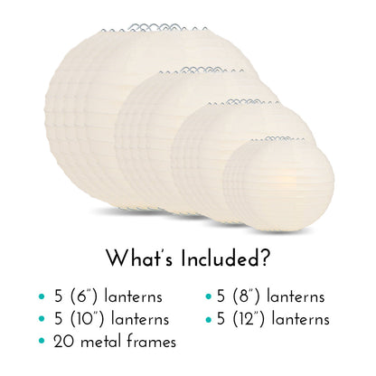 Ultimate 20pc Beige Paper Lantern Party Pack - Assorted Sizes of 6, 8, 10, 12 for Weddings, Birthday, Events and Decor - PaperLanternStore.com - Paper Lanterns, Decor, Party Lights & More