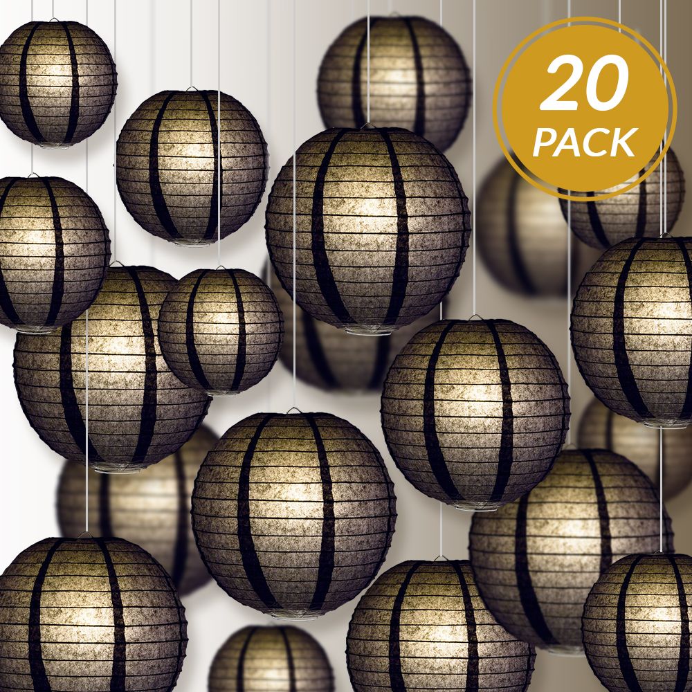 Ultimate 20pc Black Paper Lantern Party Pack - Assorted Sizes of 6, 8, 10, 12 for Weddings, Birthday, Events and Decor - PaperLanternStore.com - Paper Lanterns, Decor, Party Lights & More
