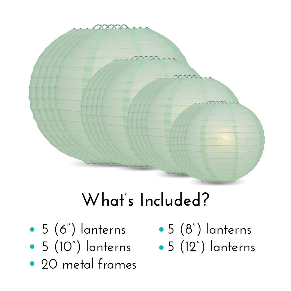 Ultimate 20pc Cool Mint Paper Lantern Party Pack - Assorted Sizes of 6, 8, 10, 12 for Weddings, Birthday, Events and Decor - PaperLanternStore.com - Paper Lanterns, Decor, Party Lights & More