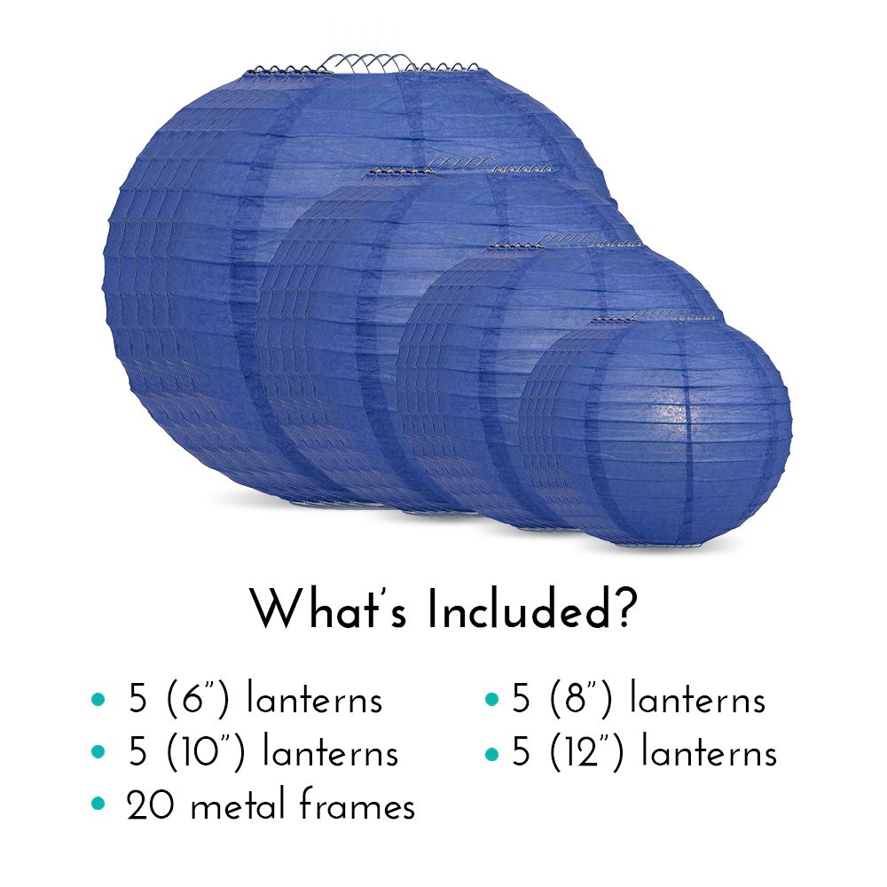 Ultimate 20pc Dark Blue Paper Lantern Party Pack - Assorted Sizes of 6, 8, 10, 12 for Weddings, Birthday, Events and Decor - PaperLanternStore.com - Paper Lanterns, Decor, Party Lights & More