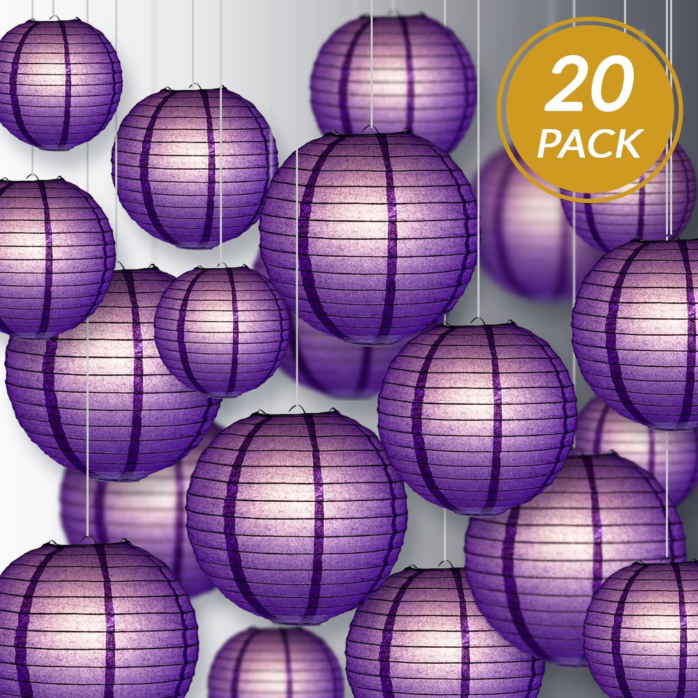 Ultimate 20pc Dark Purple Paper Lantern Party Pack - Assorted Sizes of 6, 8, 10, 12 for Weddings, Birthday, Events and Decor - PaperLanternStore.com - Paper Lanterns, Decor, Party Lights & More