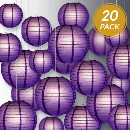 Ultimate 20pc Dark Purple Paper Lantern Party Pack - Assorted Sizes of 6, 8, 10, 12 for Weddings, Birthday, Events and Decor - PaperLanternStore.com - Paper Lanterns, Decor, Party Lights & More