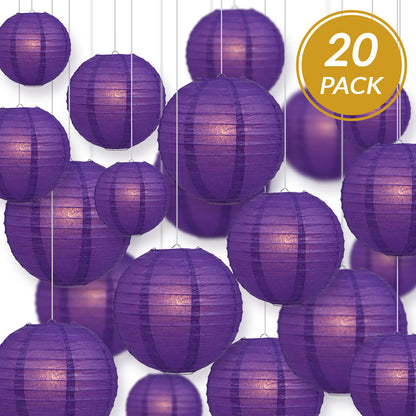 Ultimate 20pc Dark Purple Paper Lantern Party Pack - Assorted Sizes of 6, 8, 10, 12 for Weddings, Birthday, Events and Decor - PaperLanternStore.com - Paper Lanterns, Decor, Party Lights & More