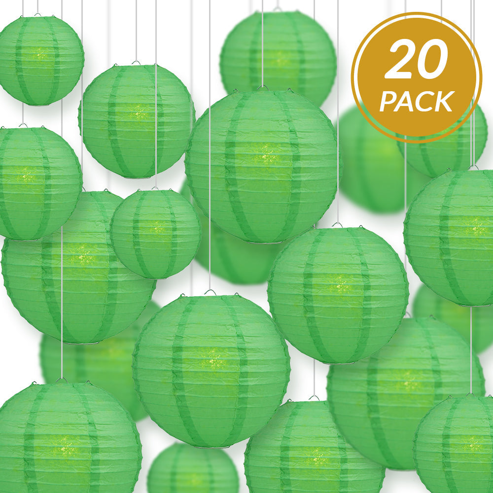 Ultimate 20pc Emerald Green Paper Lantern Party Pack - Assorted Sizes of 6, 8, 10, 12 for Weddings, Birthday, Events and Decor - PaperLanternStore.com - Paper Lanterns, Decor, Party Lights & More
