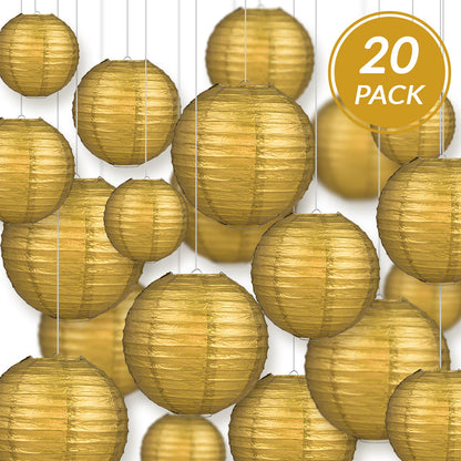 Ultimate 20pc Gold Paper Lantern Party Pack - Assorted Sizes of 6, 8, 10, 12 for Weddings, Birthday, Events and Decor - PaperLanternStore.com - Paper Lanterns, Decor, Party Lights & More