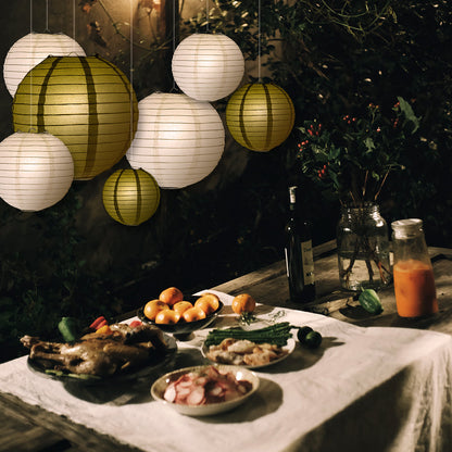 Ultimate 20-Piece Gold Variety Paper Lantern Party Pack - Assorted Sizes of 6", 8", 10", 12" (5 Round Lanterns Each) for Weddings, Events and Decor - PaperLanternStore.com - Paper Lanterns, Decor, Party Lights & More