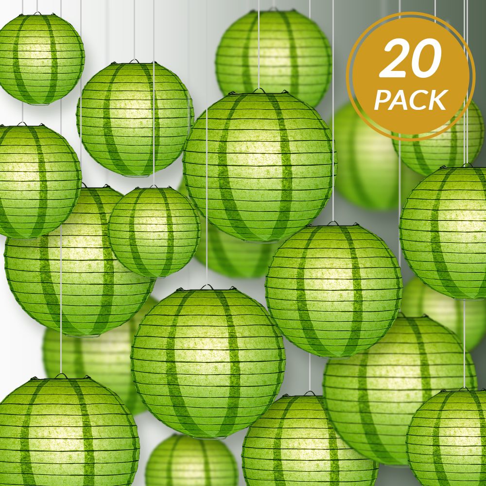 Ultimate 20pc Grass Green Paper Lantern Party Pack - Assorted Sizes of 6, 8, 10, 12 for Weddings, Birthday, Events and Decor - PaperLanternStore.com - Paper Lanterns, Decor, Party Lights & More