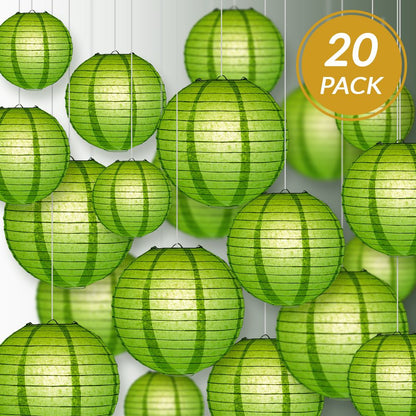 Ultimate 20pc Grass Green Paper Lantern Party Pack - Assorted Sizes of 6, 8, 10, 12 for Weddings, Birthday, Events and Decor - PaperLanternStore.com - Paper Lanterns, Decor, Party Lights & More