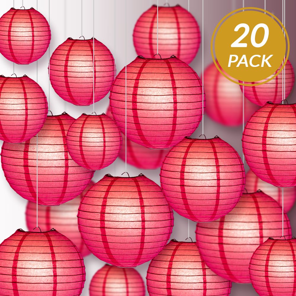 Ultimate 20pc Hot Pink Paper Lantern Party Pack - Assorted Sizes of 6, 8, 10, 12 for Weddings, Birthday, Events and Decor - PaperLanternStore.com - Paper Lanterns, Decor, Party Lights & More