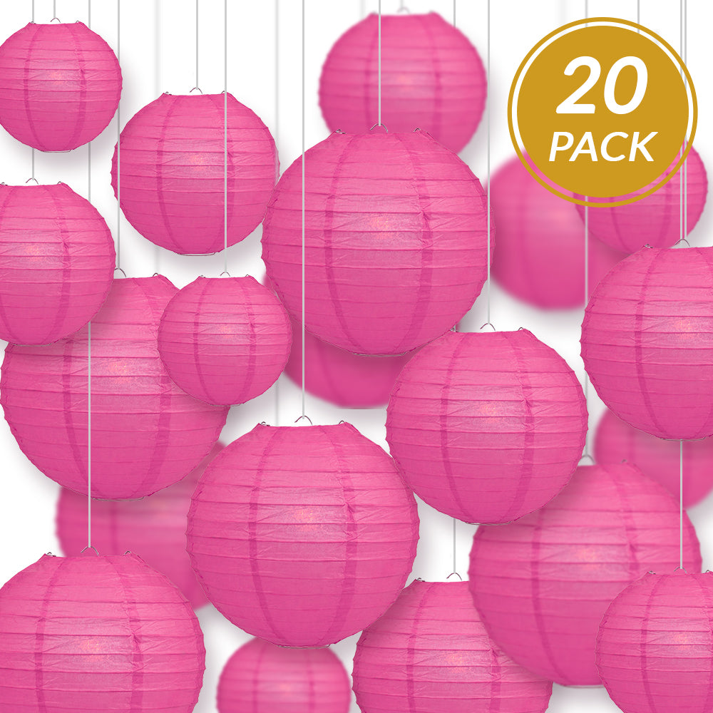 Ultimate 20pc Hot Pink Paper Lantern Party Pack - Assorted Sizes of 6, 8, 10, 12 for Weddings, Birthday, Events and Decor - PaperLanternStore.com - Paper Lanterns, Decor, Party Lights & More