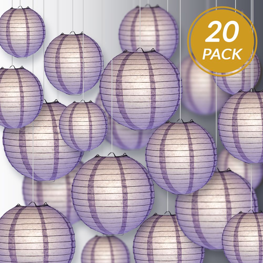 Ultimate 20pc Lavender Paper Lantern Party Pack - Assorted Sizes of 6, 8, 10, 12 for Weddings, Birthday, Events and Decor - PaperLanternStore.com - Paper Lanterns, Decor, Party Lights & More