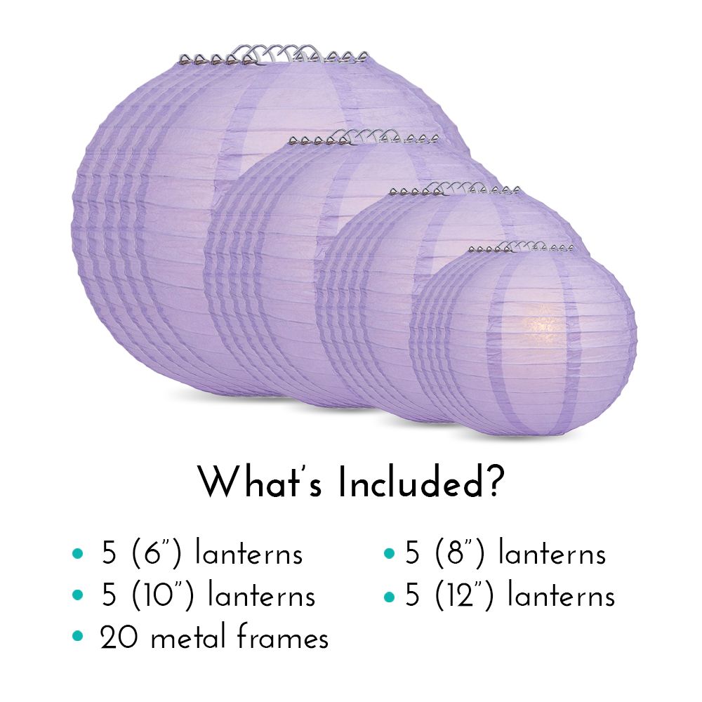 Ultimate 20pc Lavender Paper Lantern Party Pack - Assorted Sizes of 6, 8, 10, 12 for Weddings, Birthday, Events and Decor - PaperLanternStore.com - Paper Lanterns, Decor, Party Lights & More