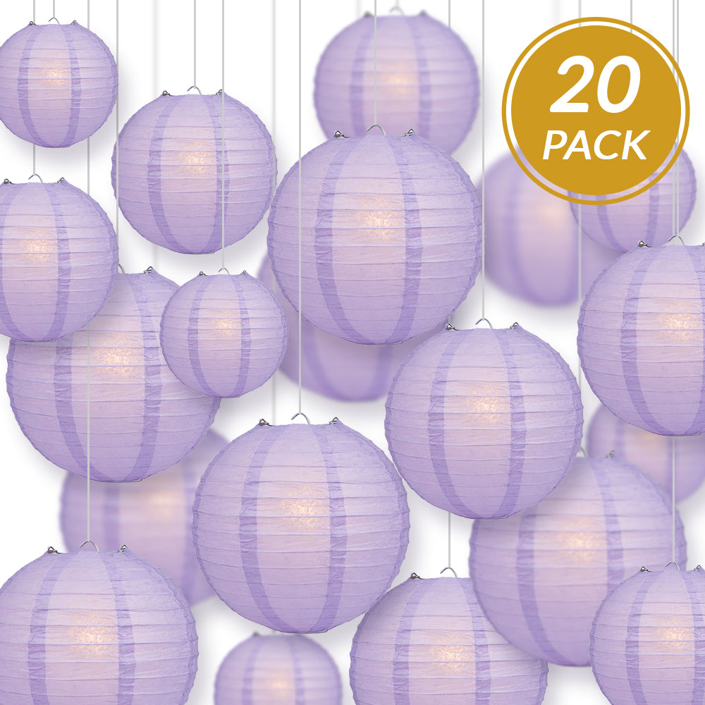 Ultimate 20pc Lavender Paper Lantern Party Pack - Assorted Sizes of 6, 8, 10, 12 for Weddings, Birthday, Events and Decor - PaperLanternStore.com - Paper Lanterns, Decor, Party Lights & More