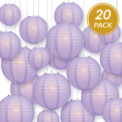 Ultimate 20pc Lavender Paper Lantern Party Pack - Assorted Sizes of 6, 8, 10, 12 for Weddings, Birthday, Events and Decor - PaperLanternStore.com - Paper Lanterns, Decor, Party Lights & More