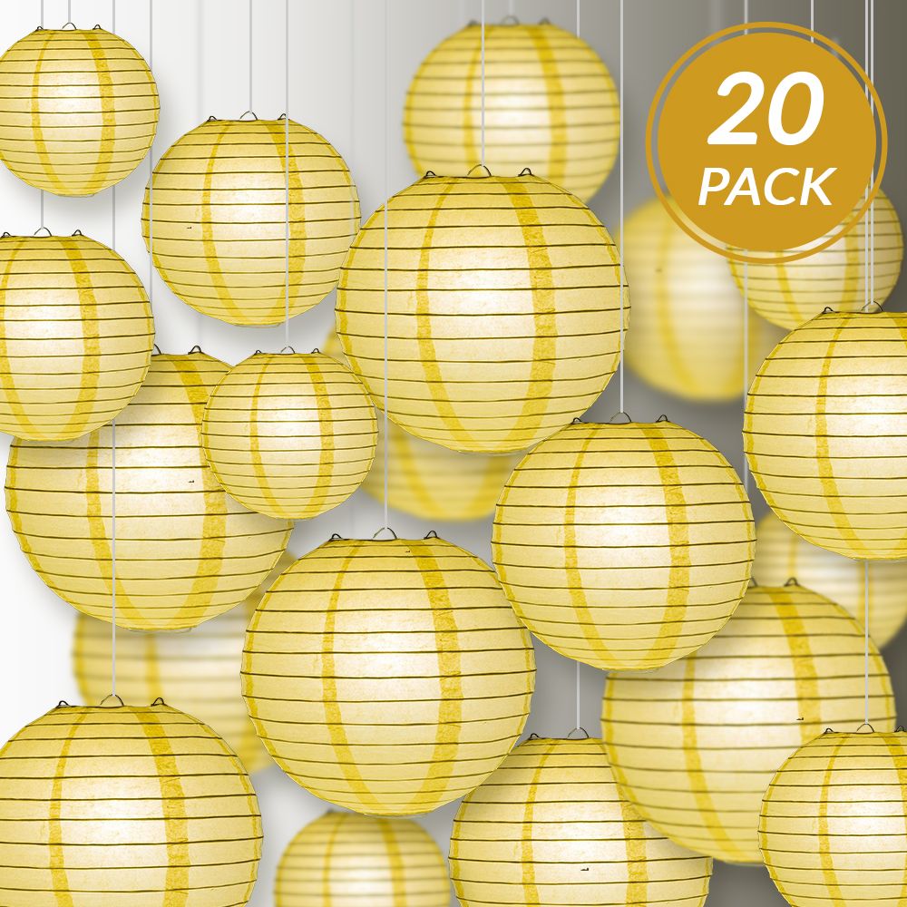 Ultimate 20pc Lemon Yellow Paper Lantern Party Pack - Assorted Sizes of 6, 8, 10, 12 for Weddings, Birthday, Events and Decor - PaperLanternStore.com - Paper Lanterns, Decor, Party Lights & More