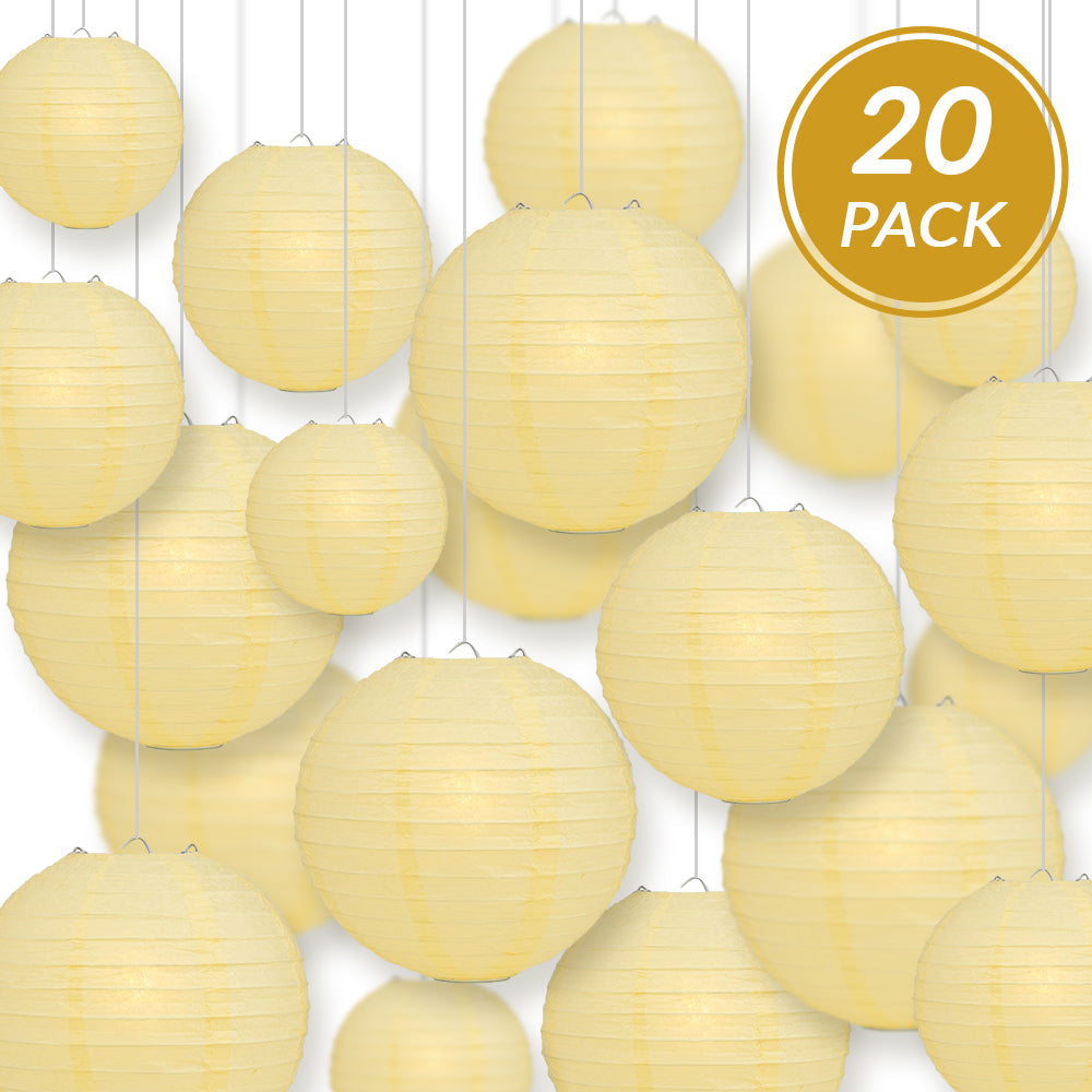 Ultimate 20pc Lemon Yellow Paper Lantern Party Pack - Assorted Sizes of 6, 8, 10, 12 for Weddings, Birthday, Events and Decor - PaperLanternStore.com - Paper Lanterns, Decor, Party Lights & More
