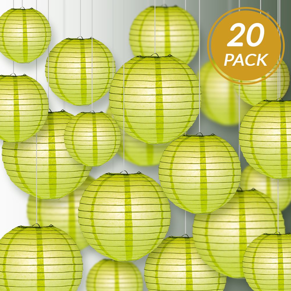 Ultimate 20pc Light Lime Paper Lantern Party Pack - Assorted Sizes of 6, 8, 10, 12 for Weddings, Birthday, Events and Decor - PaperLanternStore.com - Paper Lanterns, Decor, Party Lights & More
