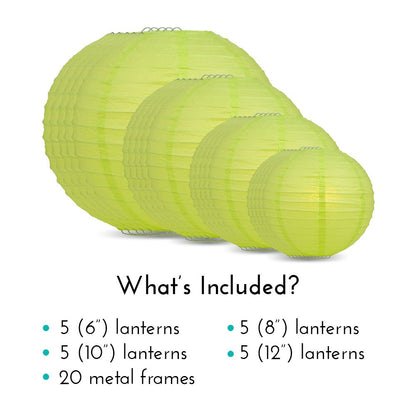 Ultimate 20pc Light Lime Paper Lantern Party Pack - Assorted Sizes of 6, 8, 10, 12 for Weddings, Birthday, Events and Decor - PaperLanternStore.com - Paper Lanterns, Decor, Party Lights & More