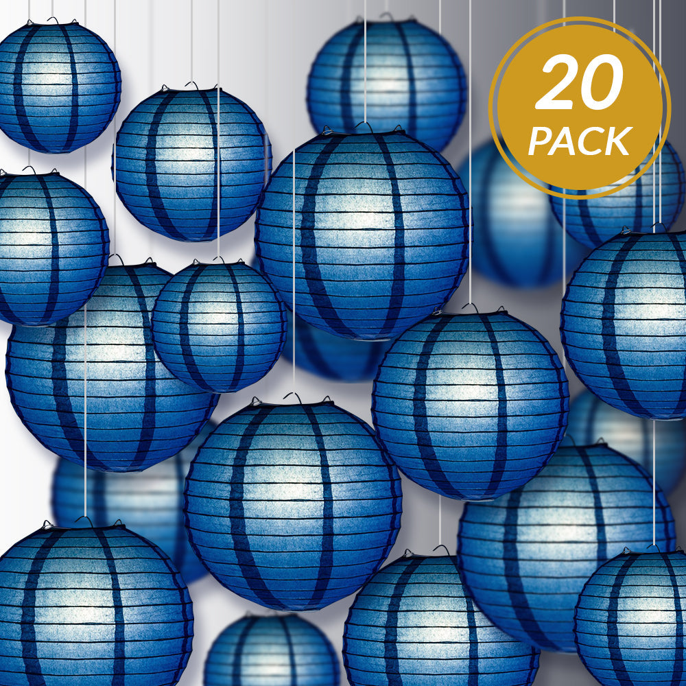 Ultimate 20pc Navy Blue Paper Lantern Party Pack - Assorted Sizes of 6, 8, 10, 12 for Weddings, Birthday, Events and Decor - PaperLanternStore.com - Paper Lanterns, Decor, Party Lights & More