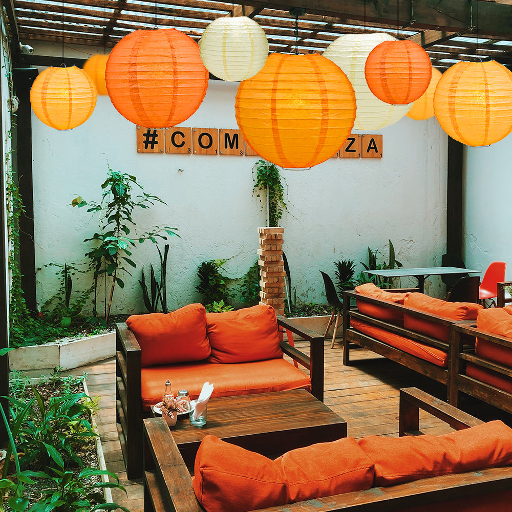 Ultimate 20-Piece Orange Variety Paper Lantern Party Pack - Assorted Sizes of 6", 8", 10", 12" (5 Round Lanterns Each) for Weddings, Events and Decor - PaperLanternStore.com - Paper Lanterns, Decor, Party Lights & More