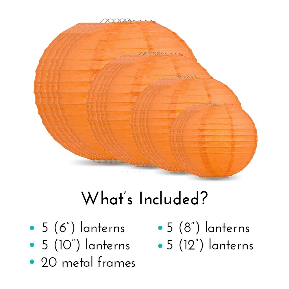 Ultimate 20pc Persimmon Orange Paper Lantern Party Pack - Assorted Sizes of 6, 8, 10, 12 for Weddings, Birthday, Events and Decor - PaperLanternStore.com - Paper Lanterns, Decor, Party Lights & More