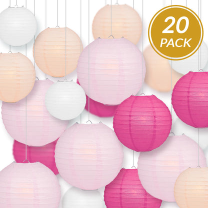 Ultimate 20-Piece Pink Variety Paper Lantern Party Pack - Assorted Sizes of 6", 8", 10", 12" (5 Round Lanterns Each) for Weddings, Events and Decor - PaperLanternStore.com - Paper Lanterns, Decor, Party Lights & More