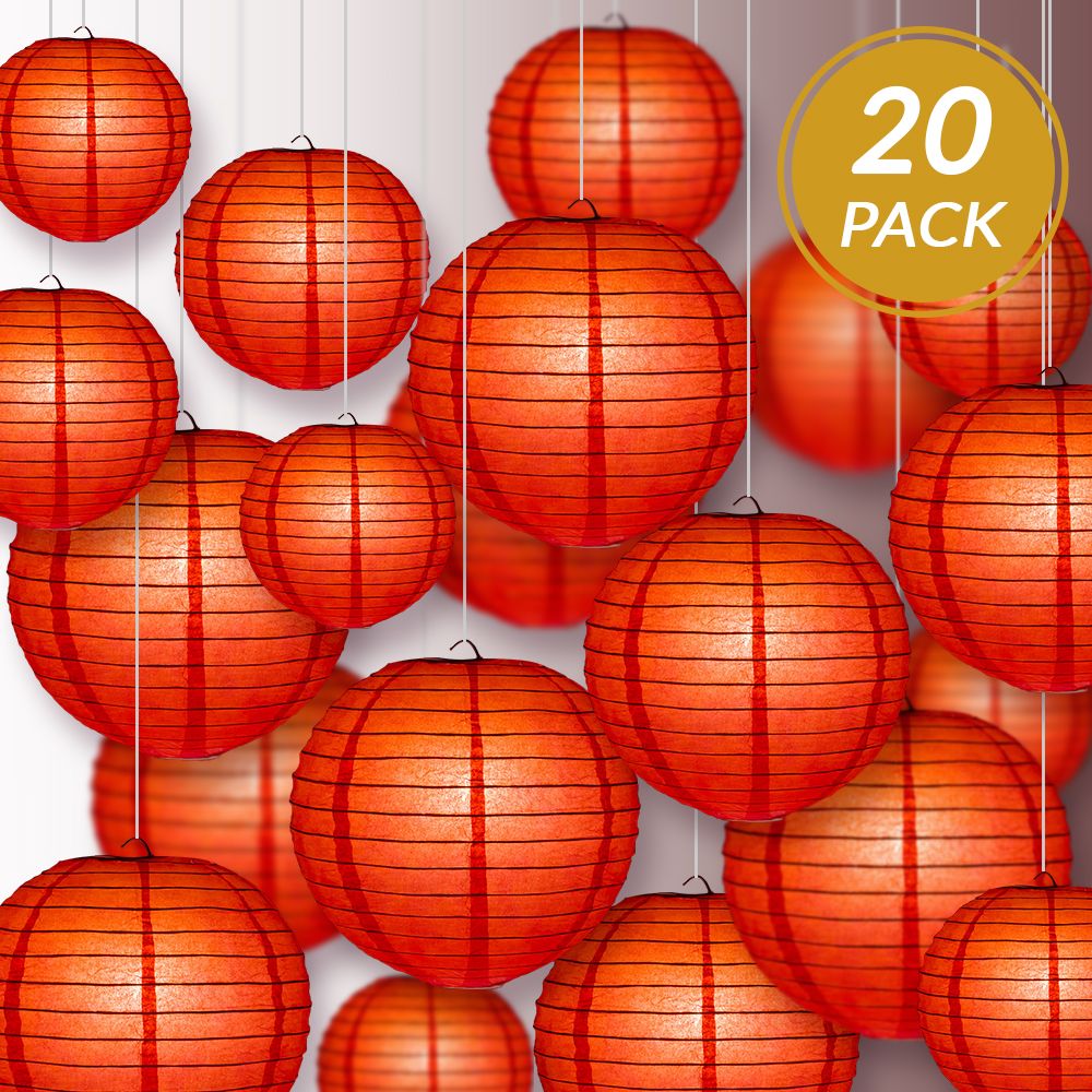 Ultimate 20pc Red Paper Lantern Party Pack - Assorted Sizes of 6, 8, 10, 12 for Weddings, Birthday, Events and Decor - PaperLanternStore.com - Paper Lanterns, Decor, Party Lights & More