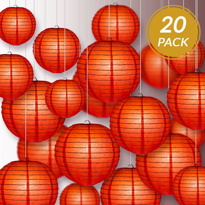 Ultimate 20pc Red Paper Lantern Party Pack - Assorted Sizes of 6, 8, 10, 12 for Weddings, Birthday, Events and Decor - PaperLanternStore.com - Paper Lanterns, Decor, Party Lights & More
