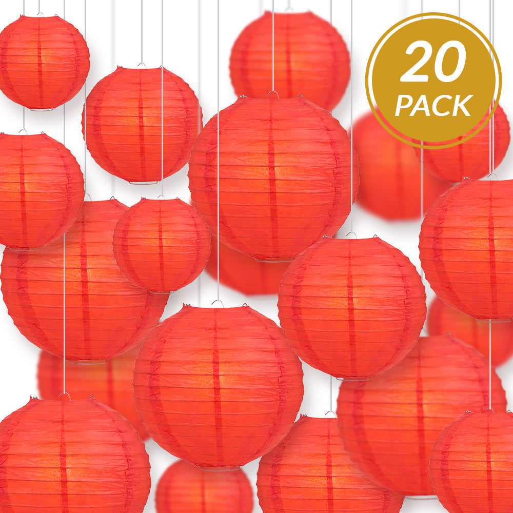 Ultimate 20pc Red Paper Lantern Party Pack - Assorted Sizes of 6, 8, 10, 12 for Weddings, Birthday, Events and Decor - PaperLanternStore.com - Paper Lanterns, Decor, Party Lights & More