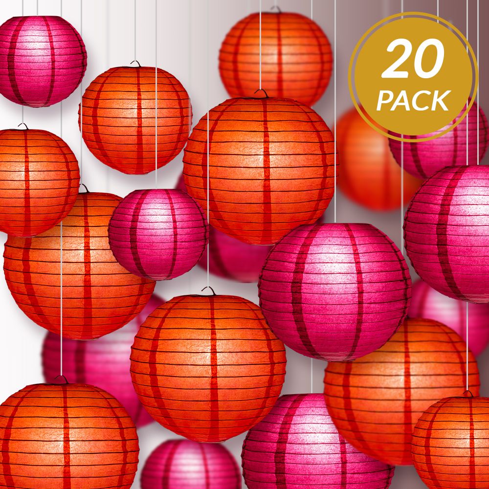 Ultimate 20-Piece Red Variety Paper Lantern Party Pack - Assorted Sizes of 6", 8", 10", 12" (5 Round Lanterns Each) for Weddings, Birthday, Events and Decor - PaperLanternStore.com - Paper Lanterns, Decor, Party Lights & More