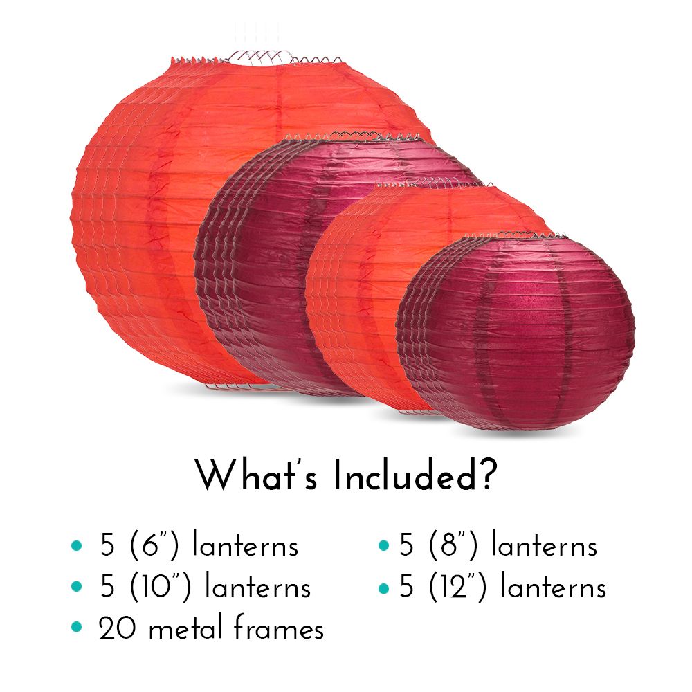 Ultimate 20-Piece Red Variety Paper Lantern Party Pack - Assorted Sizes of 6", 8", 10", 12" (5 Round Lanterns Each) for Weddings, Birthday, Events and Decor - PaperLanternStore.com - Paper Lanterns, Decor, Party Lights & More