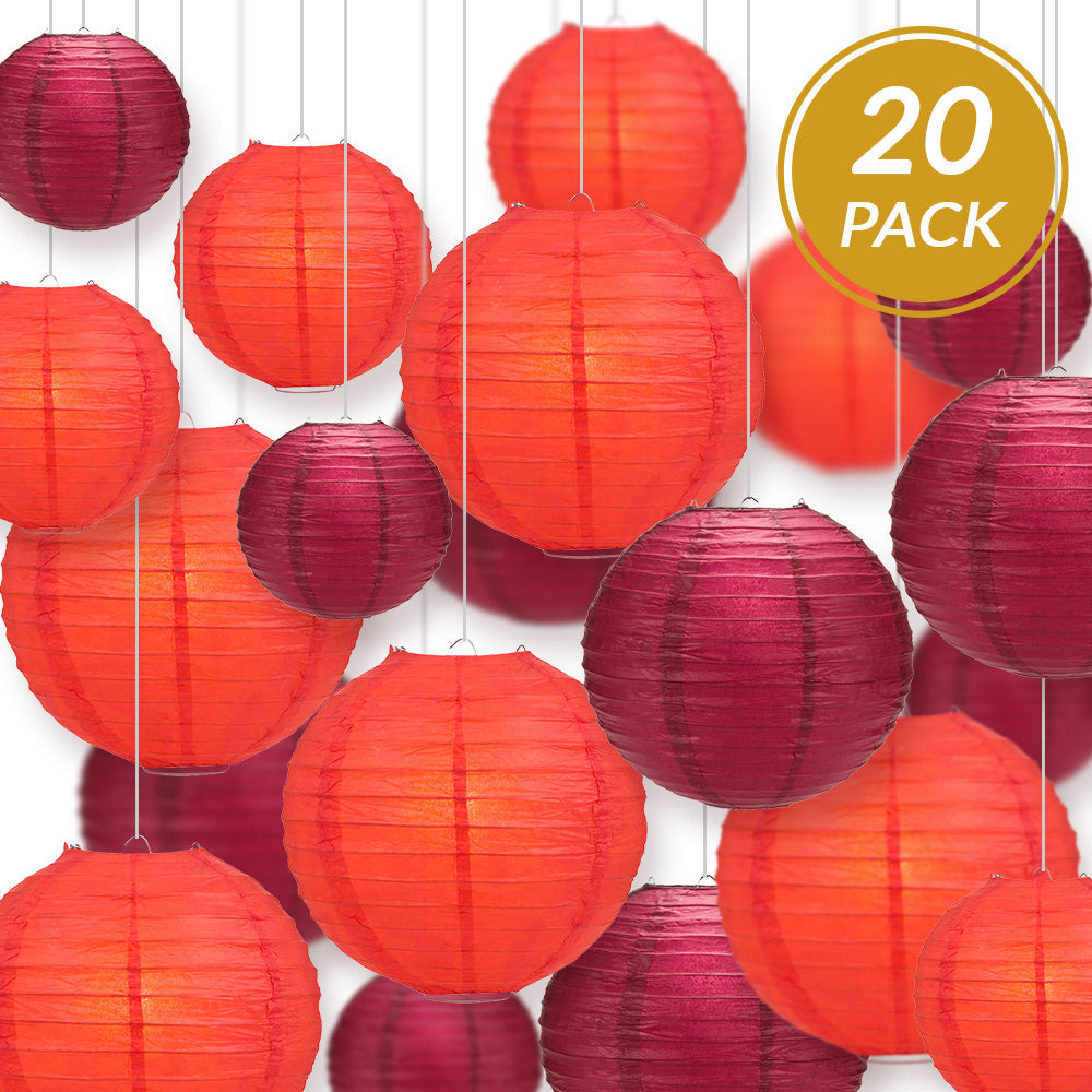 Ultimate 20-Piece Red Variety Paper Lantern Party Pack - Assorted Sizes of 6", 8", 10", 12" (5 Round Lanterns Each) for Weddings, Birthday, Events and Decor - PaperLanternStore.com - Paper Lanterns, Decor, Party Lights & More