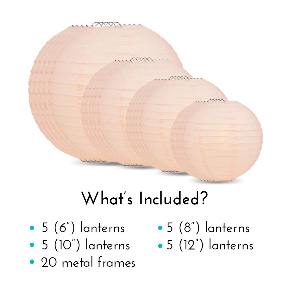 Ultimate 20pc Rose Quartz Pink Paper Lantern Party Pack - Assorted Sizes of 6, 8, 10, 12 for Weddings, Birthday, Events and Decor - PaperLanternStore.com - Paper Lanterns, Decor, Party Lights & More