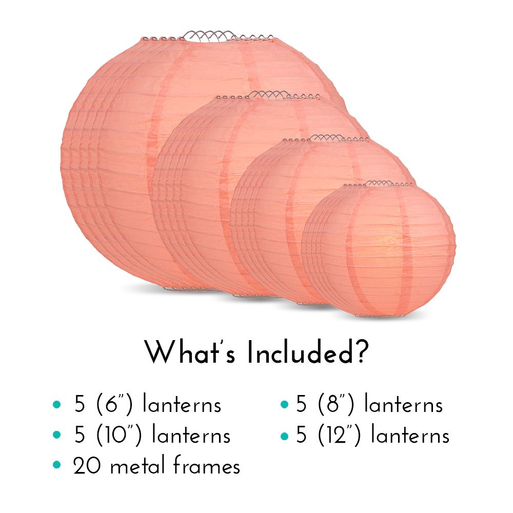 Ultimate 20pc Roseate Pink Paper Lantern Party Pack - Assorted Sizes of 6, 8, 10, 12 for Weddings, Birthday, Events and Decor - PaperLanternStore.com - Paper Lanterns, Decor, Party Lights & More