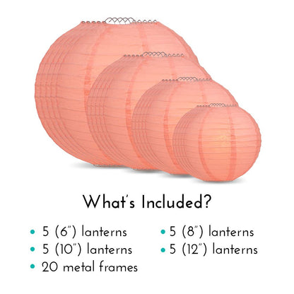 Ultimate 20pc Roseate Pink Paper Lantern Party Pack - Assorted Sizes of 6, 8, 10, 12 for Weddings, Birthday, Events and Decor - PaperLanternStore.com - Paper Lanterns, Decor, Party Lights & More